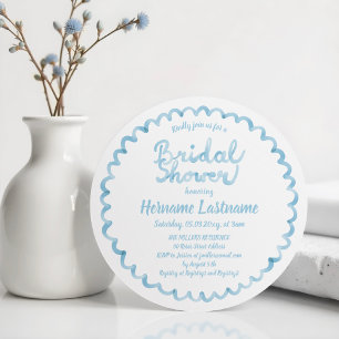 Round Whimsical Blue Frame Brautparty laden ein Feiertagskarte
