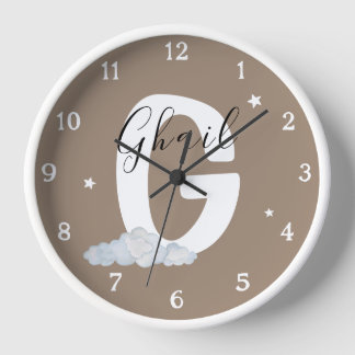 Round White Wood Frame Boho Nursery Wall Clock Uhr