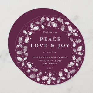Round Winterberry Holly Wreath Peace Liebe + Freud Feiertagskarte