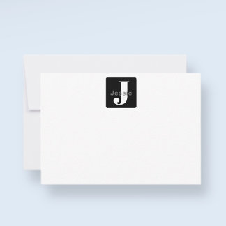 Rounded Box Name & Monogram | Schwarz-weiß & grau Dankeskarte