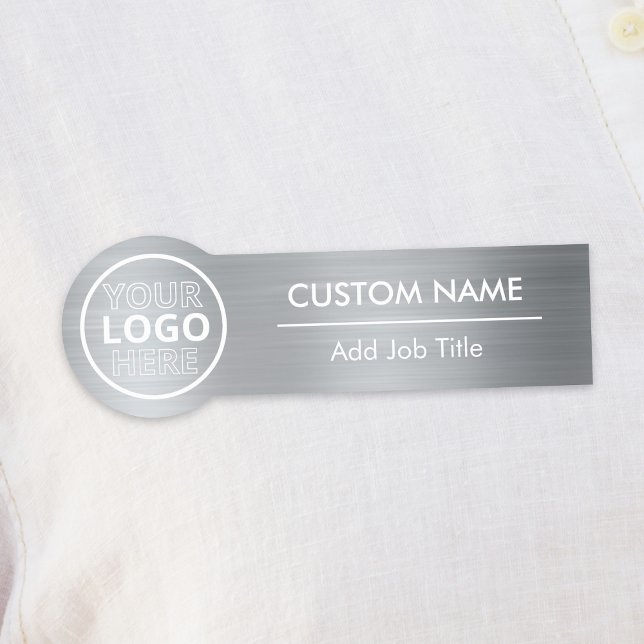 Rounded Brushed Metallic Silver Clothes Mitarbeite Namensschild (Rounded Brushed Metallic Silver Clothes Employee Name Tag
)