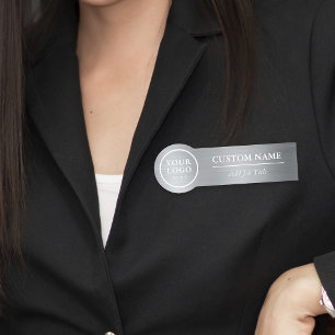 Rounded Elegant Metallic Silver Employee Tag Namensschild
