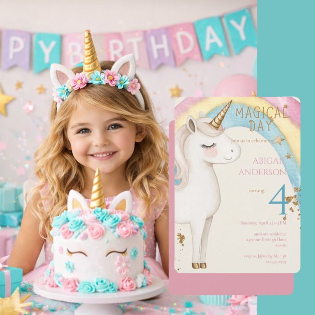 Rounded Magical Day Unicorn Girl Birthday Party Einladung (Von Creator hochgeladen)
