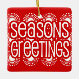 Rounded Square Red Seasons Greetings Ornament