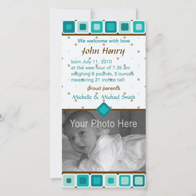 Rounded Squares Birth Announcement - Boy Ankündigung (Vorderseite)