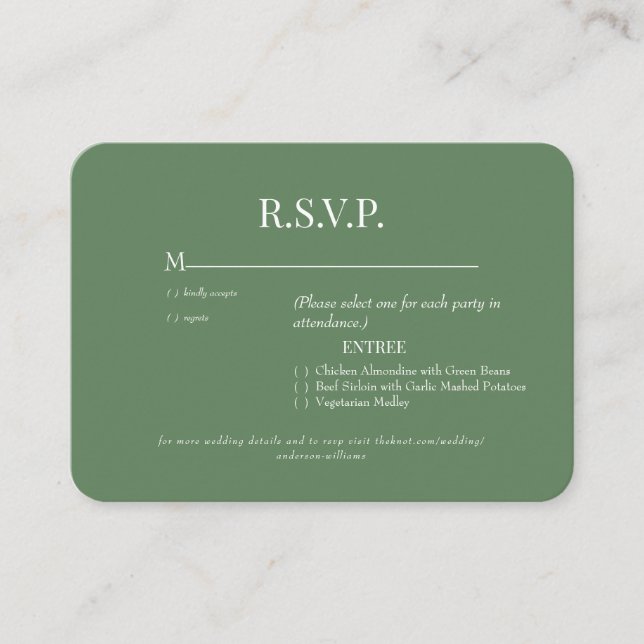 Rounded Viridian Dinner Optionen Hochzeit Begleitkarte (Vorderseite)