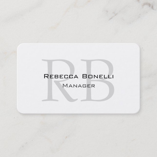 Rounded White Gray Monogram Manager Business Card Visitenkarte (Vorderseite)
