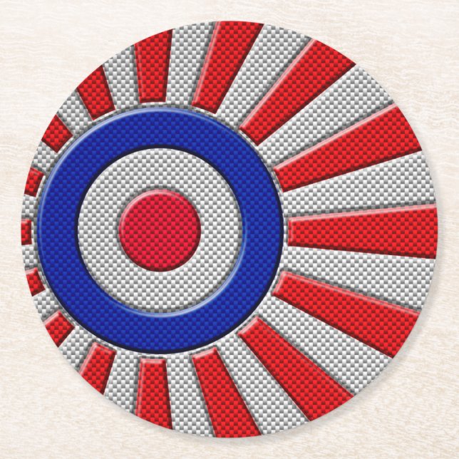 Roundel Sunburst Design Carbon Fibre Style Dekorat Runder Pappuntersetzer (Vorderseite)