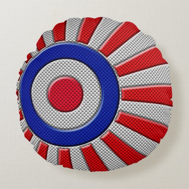 Roundel Sunburst Design Carbon Fibre Style Dekorat Rundes Kissen (Vorderseite)