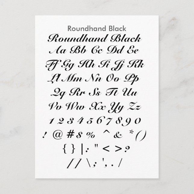 Roundhand Schwarzes - Zazzle Postkarte (Vorderseite)