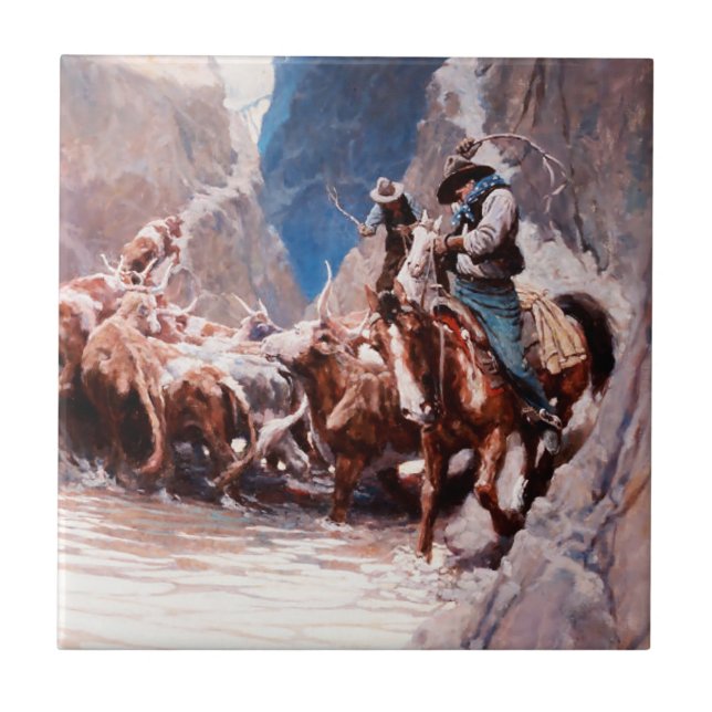 Rounding Up Western Art von NC Wyeth Fliese (Vorderseite)