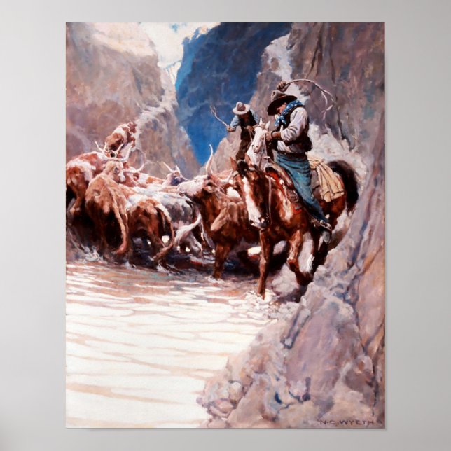 Rounding Up Western Art von NC Wyeth Poster (Vorne)