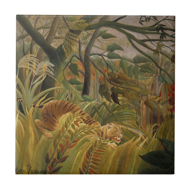 Rousseau Jungle Tropical Tiger Art Fliese (Vorderseite)