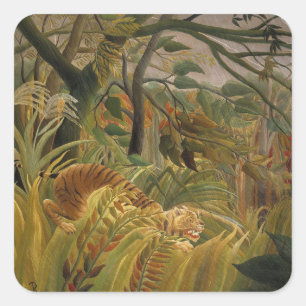 Rousseau Jungle Tropical Tiger Art Quadratischer Aufkleber