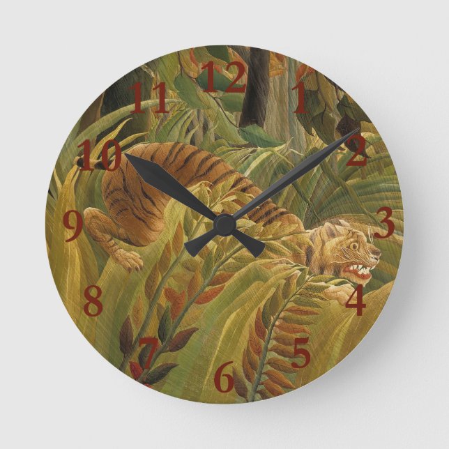 Rousseau Jungle Tropical Tiger Art Runde Wanduhr (Vorderseite)