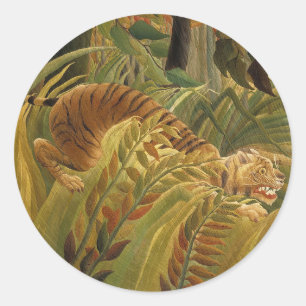 Rousseau Jungle Tropical Tiger Art Runder Aufkleber