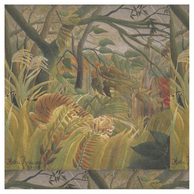 Rousseau Jungle Tropical Tiger Art Stoff (Nahaufnahme)