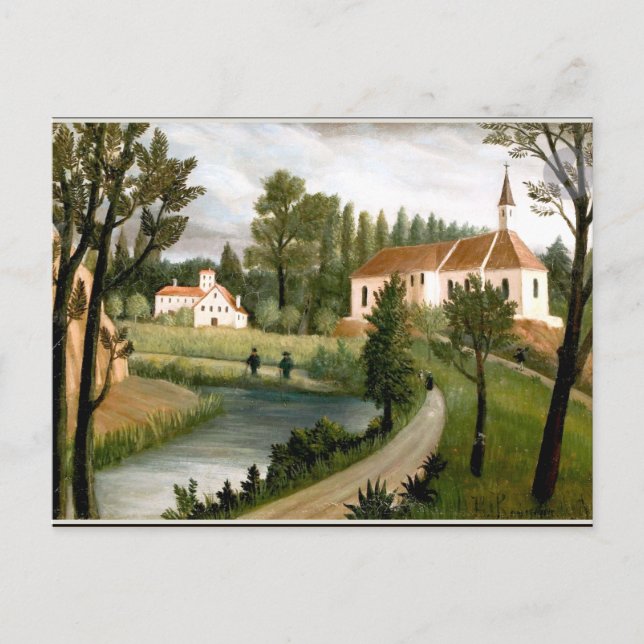Rousseau - Landschaft mit Kapelle, schöne Kunst Postkarte (Vorderseite)