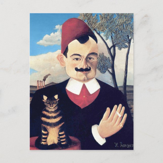 Rousseau - Portrait von Pierre Loti Man mit Katze Postkarte (Vorderseite)