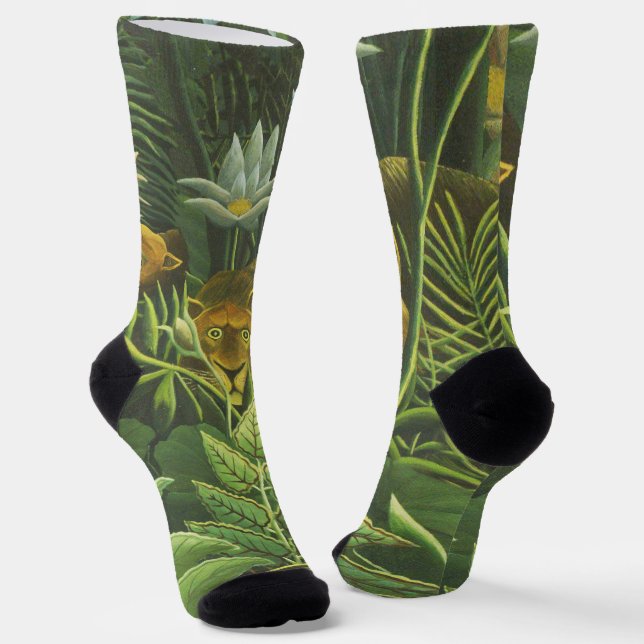 Rousseau Tropischer Jungle Löwenmalerei Socken (Gewinkelt)