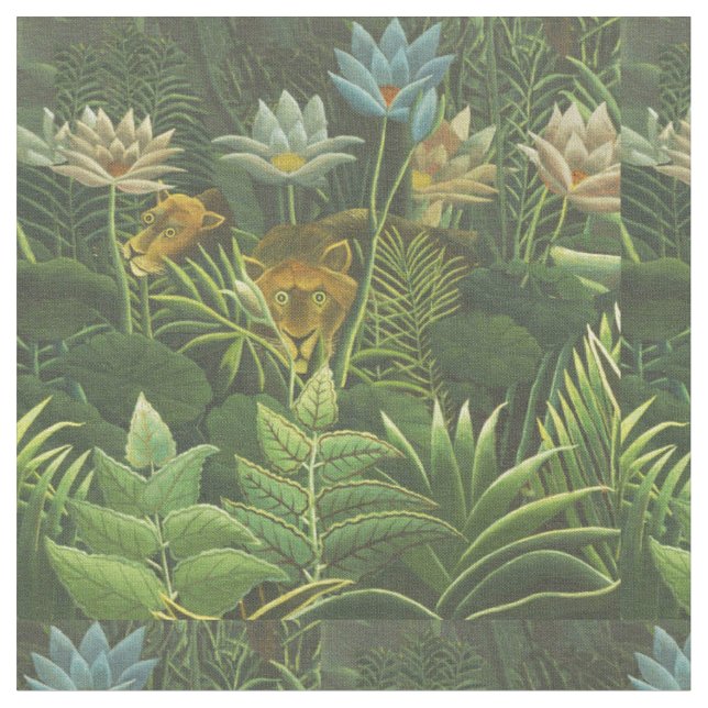 Rousseau Tropischer Jungle Löwenmalerei Stoff (Nahaufnahme)