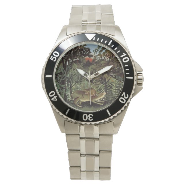 Rousseau's Hungry Lion Art Uhren (Vorderseite)