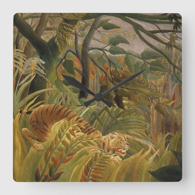 Rousseaus Tiger-Wanduhr Quadratische Wanduhr (Vorderseite)