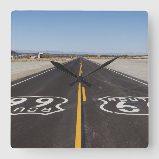 Route 66, Amboy (Kalifornien, USA) Quadratische Wanduhr (Vorderseite)