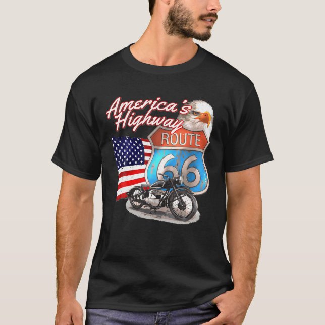 Route 66 - America's Highway Road Trip USA Motorcy T-Shirt (Vorderseite)