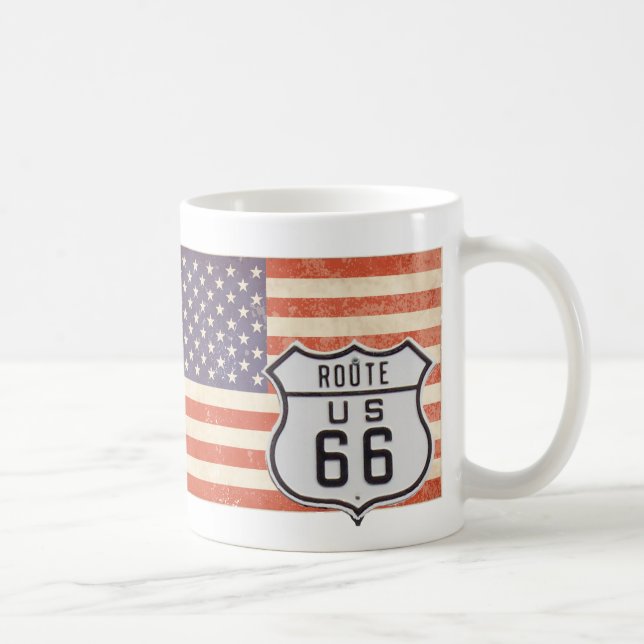 Route 66 Amerikanische Flagge Kaffeetasse (Rechts)