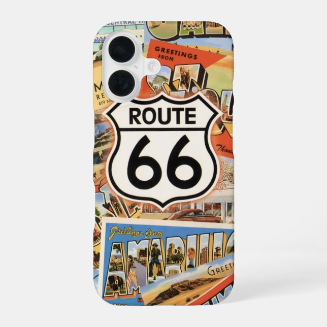 Route 66 Buntes Postkarten iPhone Case 16 Hülle (Rückseite)