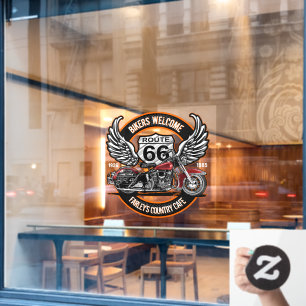 Route 66 Café Garage Tankstelle Biker individuell Fensteraufkleber