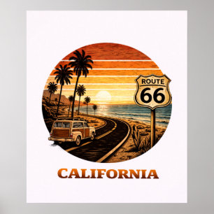 Route 66 California Retro Sonnenuntergang Küstenpl Poster