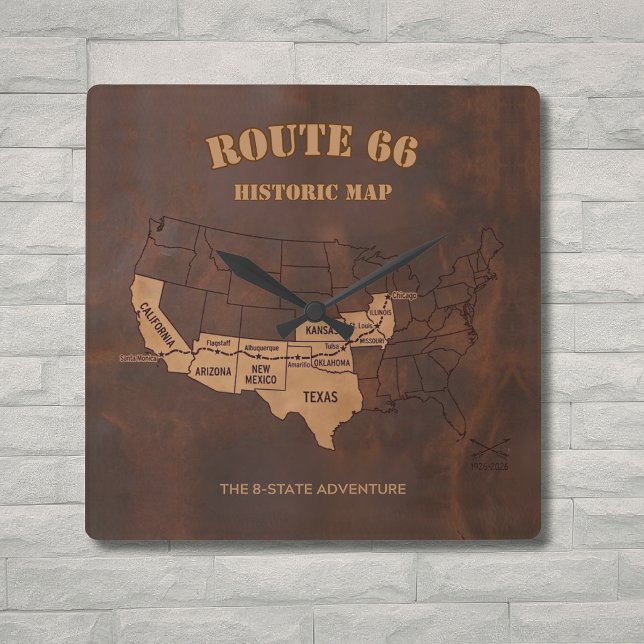 Route 66 Centennial 8-Staaten-Karten-Dekor Quadratische Wanduhr (Von Creator hochgeladen)