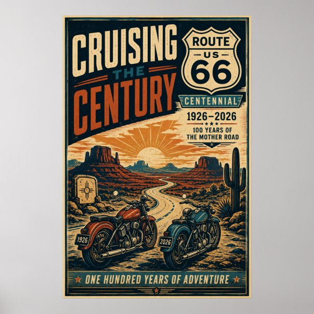 Route 66 Centennial Biker Desert Cruise Poster (Vorne)
