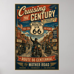 Route 66 Centennial Biker Main Street Poster