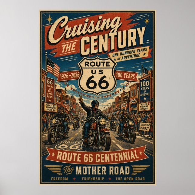 Route 66 Centennial Biker Main Street Poster (Vorne)