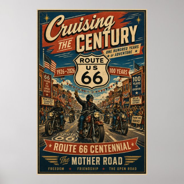 Route 66 Centennial Biker Main Street Poster (Vorne)
