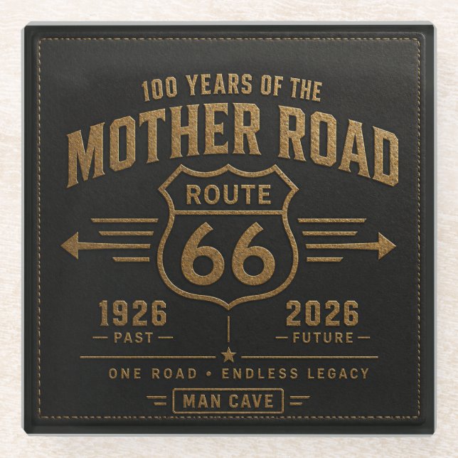 Route 66 Centennial Black Gold Legacy Glasuntersetzer (Vorderseite)