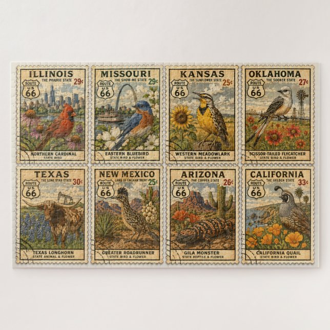 Route 66 Centennial-Briefmarken-Mosaik Puzzle (Horizontal)