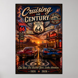 Route 66 Centennial Cruising Adventure Wandkunst Poster