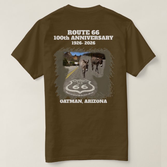 Route 66 Centennial Oatman Arizona Zurück T-Shirt (Design Rückseite)