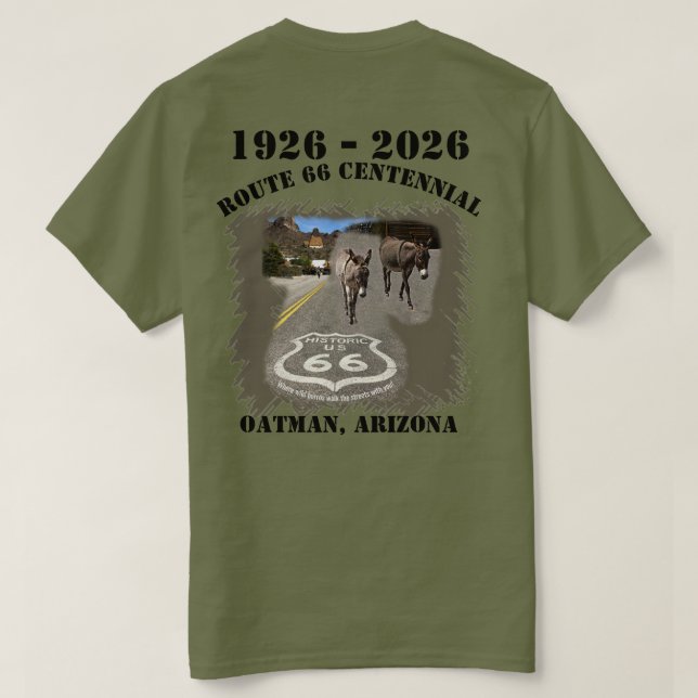 Route 66 Centennial Oatman, Arizona Zurück T-Shirt (Design Rückseite)