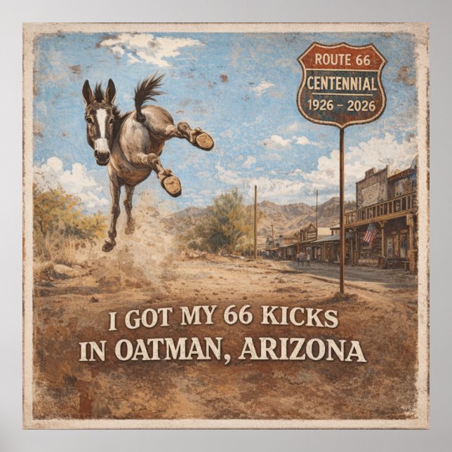 Route 66 Centennial Oatman Esel Reise Kunst Poster (Vorne)