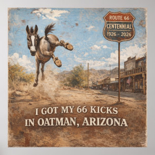 Route 66 Centennial Oatman Esel Reise Kunst Poster