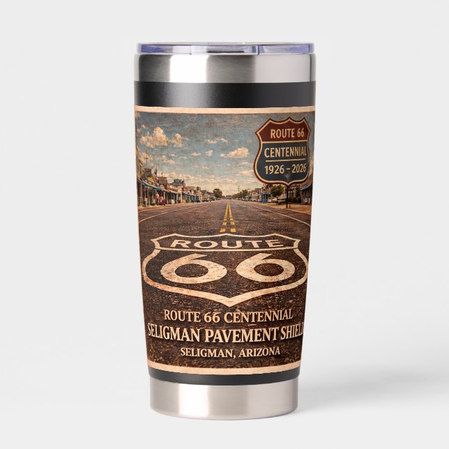 Route 66 Centennial Seligman Straßenbelag Zenit Thermobecher (Vorderseite)