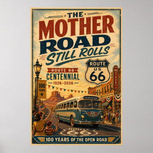 Route 66 Centennial Veteran Bus Parade Poster