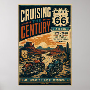 Route 66 Centennial Vintage-Motorrad-Wüstenfahrt Poster