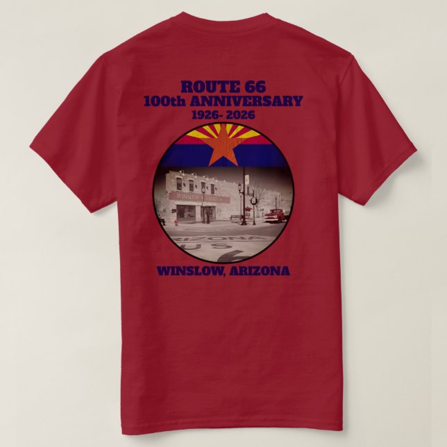 Route 66 Centennial Winslow Arizona Highlights T-Shirt (Design Rückseite)