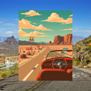 Route 66 Classic Road Trip Vintag Postkarte